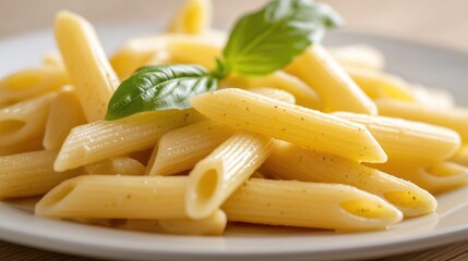 Canvas Print - Pasta on a white plate with a green leaf