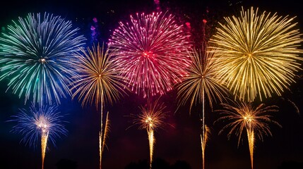 Colorful fireworks exploding in the night sky
