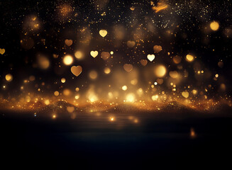 Wall Mural - golden hearts and shimmering lights dance on a dark background, creating a magical, romantic ambianc