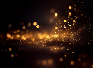 Canvas Print - glimmering gold particles float on a dark background, creating a magical, luxurious effect. the ligh