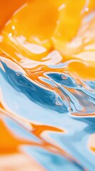Wall Mural - abstract close-up of vibrant orange and blue liquid swirls, creating a mesmerizing interplay of colo