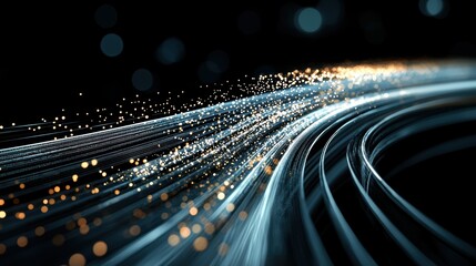 Leinwandbilder - A dynamic, abstract representation of glowing lines and particles on a dark background, suggesting movement and energy in a digital space.