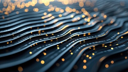 Poster - A mesmerizing, abstract image showcasing flowing waves with shimmering golden particles against a dark background.