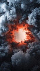 Wall Mural - a dramatic scene of swirling dark clouds with a fiery core, evoking a sense of chaos and energy.