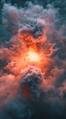 Wall Mural - a dramatic explosion emits bright flames and thick clouds of smoke, creating an intense and fiery at