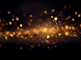 Wall Mural - glimmering gold particles and bokeh lights illuminate a dark background, creating a luxurious and ma