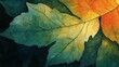 © afif - Autumn leaf detail, vibrant colors, dark background, nature art, fall decor