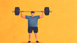 © Metanee - A man lifts a barbell overhead against a vibrant yellow background, showcasing strength and fitness.