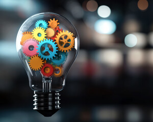 a captivating light bulb filled with colorful gears symbolizes the fusion of creativity and innovati