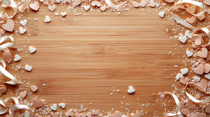 Romantic background design in wooden palate with heart and flower for decoration 