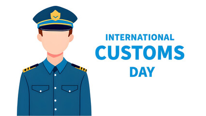 International Customs Day illustration. Customs officer man in uniform with text Customs day. Security guard icon. Border security illustration.Customs Day Poster, January 26.