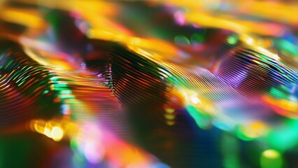 Wall Mural - futuristic abstract neon wave pattern with vibrant multicolor reflections and rippled texture