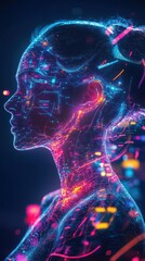 Poster - Conceptual representation of a designer illustrating creative thoughts and digital innovation in a vibrant and futuristic style