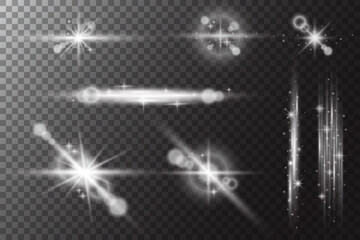 Wall Mural - star light flare. glowing vector sparkles. vector bright glitter, sun rays and spotlight on transpar