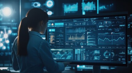 Leinwandbilder - Professional analyzing financial data on advanced digital interface in a high-tech environment