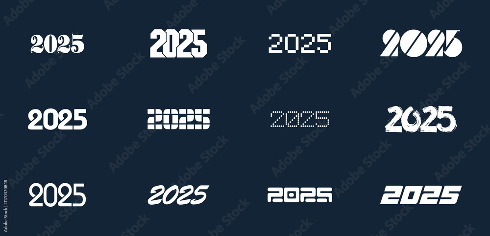 Big Set of 2025 white number design template. The numbers are hand ...
