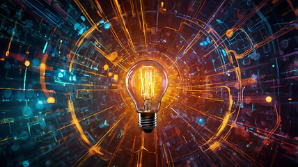 abstract technology background showcases a vibrant array of digital innovation, with a dynamic interplay of lightbulb-inspired creative elements that symbolize innovative ideas and concepts driving t