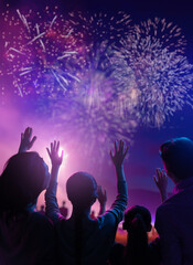 Wall Mural - family watching fireworks