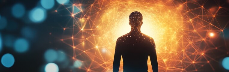 Aufkleber - Man radiating energy amidst a vibrant glow in a dynamic cosmic environment