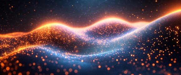 Glowing Digital Wave with Blue and Orange Particles in Futuristic Technology Concept