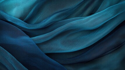 Poster - Flowing gradient indigo fabric creating an elegant and serene aesthetic in soft hues and gentle curves