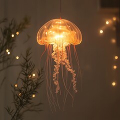 Wall Mural - jellyfish floating through the water, its body glowing with soft light.