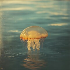 Wall Mural - jellyfish floating through the water, its body glowing with soft light.