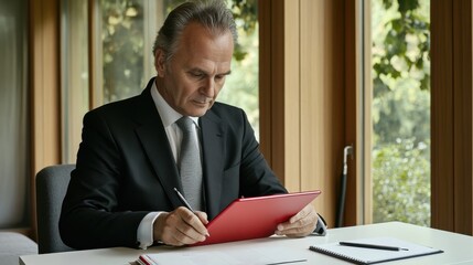 Aufkleber - Focused middle-aged man working diligently at a modern desk in a well-lit office environment during daytime
