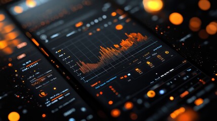 Poster - Dynamic investment app interface displays glowing financial data and analytics in a modern design
