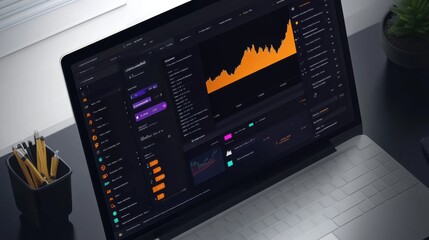 Poster - Professional online trading platform displaying real-time market data and analytics on a sleek laptop