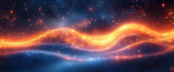 Abstract Landscape of Blue and Orange Waves with Glowing Light Digital Background