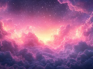 Fototapete - Dreamy Pink Glittery Background with Stars and Soft Light