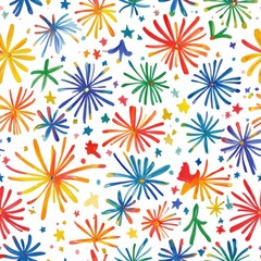 Aufkleber - Vibrant watercolor doodle design with playful flowers and stars in various colors on a white background
