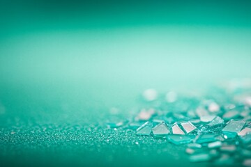 Poster - Close-up view of scattered glass shards creates a stunning abstract pattern, reflecting light and showcasing sharp edges against a soft gradient background