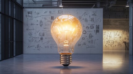 Aufkleber - Large glowing light bulb illuminates a modern space with creativity and inspiration