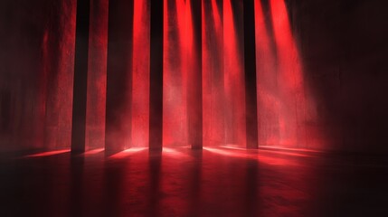 Poster - Dramatic interplay of red and black light creates a mysterious atmosphere in an abstract space