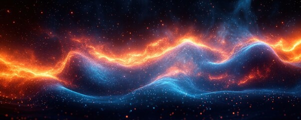 Poster - Cyberpunk Digital Wave Background for Technology Processes AI Communication Data Transfer and Encryption
