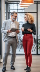 Aufkleber - Business professionals collaborate in a modern office setting during the morning hours in a stylish workspace