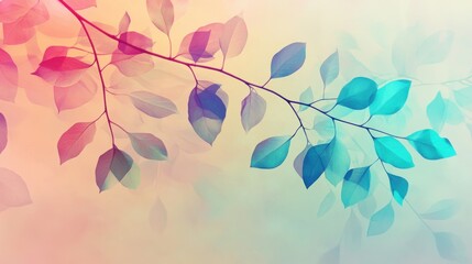 Poster - Artistic design of branches with leaves showcasing vibrant gradients of color blending softly