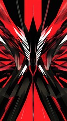 Fototapete - Dynamic design featuring sharp contrasts of red and black with intricate patterns and bold lines representing motion and energy