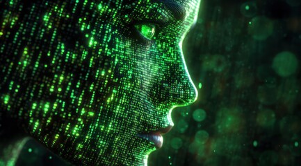 Glowing Green Binary Code Matrix Background