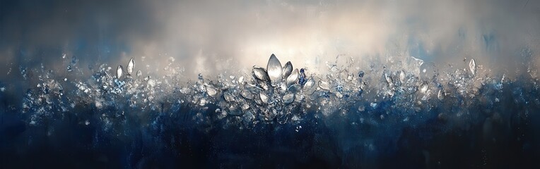 Poster - Exploration of an abstract bokeh effect in deep blue hues with light reflections creating a tranquil ambiance