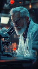 Fototapete - Portrait of a dedicated scientist examining samples under a microscope in a modern laboratory setting