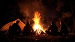 © Paradox - Fire flames rising and moving at dark night in dark blurred background. Camping fire suitable backdrop