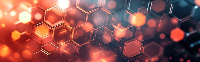 Aufkleber - Futuristic abstract background featuring glowing hexagonal shapes and vibrant light reflections