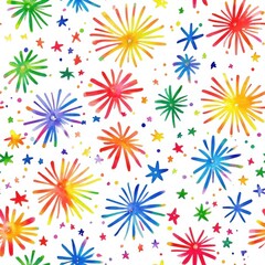 Aufkleber - Colorful playful doodle illustration featuring vibrant watercolor stars and bursts on a white background