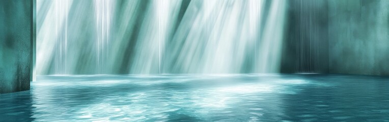 Poster - Mystical space with shimmering teal waters and gentle waterfalls creating a serene atmosphere