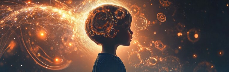 Leinwandbilder - Mystical visualization of a child's imagination as gears and light swirl around in a creative display