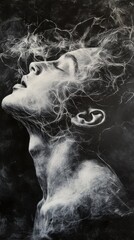 Aufkleber - Mystical profile of a man filled with ethereal wisps, evoking serenity and introspection in a dark setting