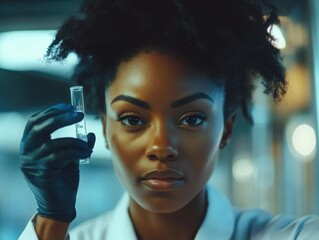 Fototapete - Scientist examines a test tube in a laboratory setting while conducting important research on new substances